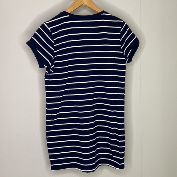 Lulu’s Cafe Society Navy Blue Striped Shirt Dress - Picture 6 of 10
